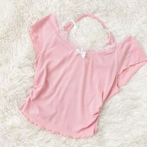 Pink & White Lace Bow Top